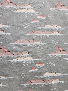 Hippo & Bird Gray Cotton Fabric - Majic Moon - Sold By The Yard